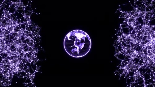 3D-Hologramm Erde rotiert auf schwarzem Hintergrund mit verbundenen Plexuslinien
