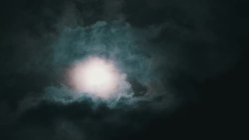 Storm Clouds Obscuring a Glowing Full Moon