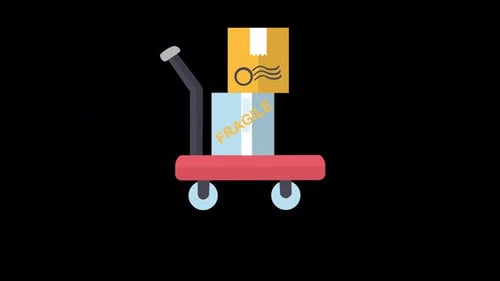 Animated Flat Design Delivery Hand Truck with Fragile Boxes