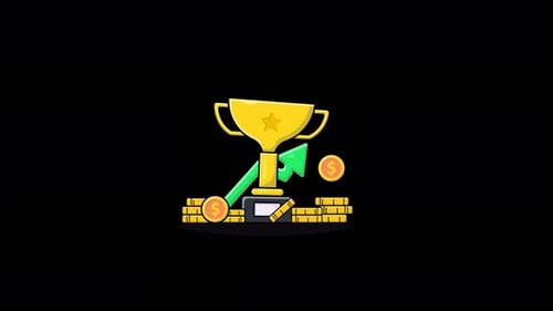 Animated Trophy with Gold Coin and Arrow. Business Winner Concept Video - Transparent