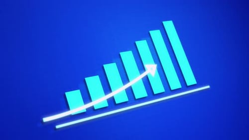 animated graph bar and arrow up with blue background, business chart animation