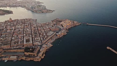 Aerial view of La Valletta downtown at sunset in Malta.
