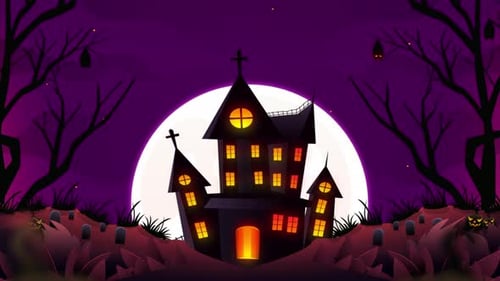 Spooky Halloween Haunted House Animation with Bats and Pumpkins