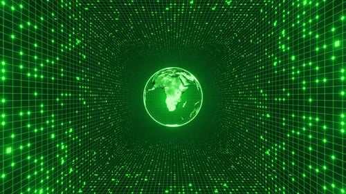 Digital Technology Tunnel with Rotating Earth Globe