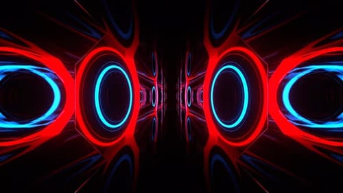 Red And Blue Neon Flashing Rings In Reverse Tunnel Background Vj Loop In 4K