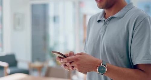 Businessman, typing with smartphone and communication, technology and funny message