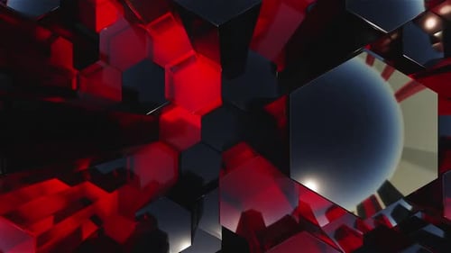 Red and Black Geometric Hexagon Extrusion Motion Background