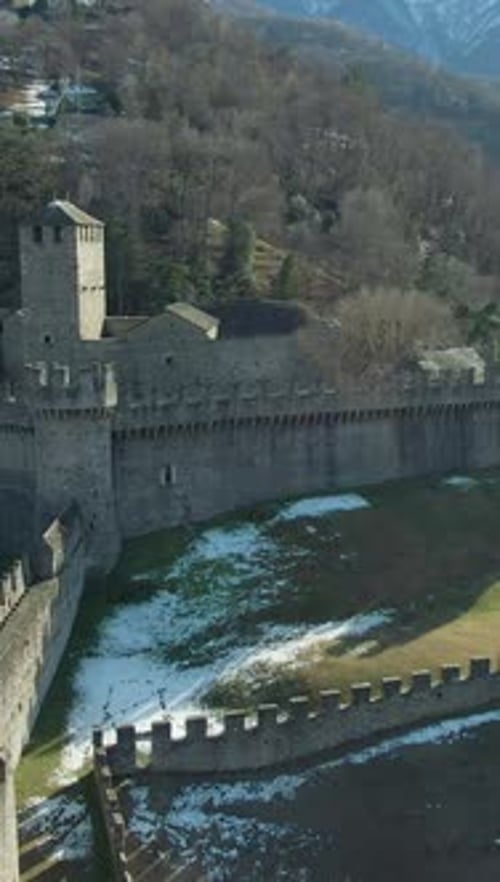 Montebello Castle Bellinzona City Ticino Canton Switzerland Aerial View Vertical Video