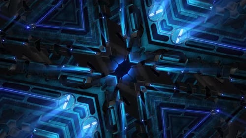 Futuristic Glowing Geometric Blue Pattern Motion Background