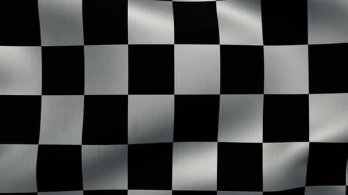 Schwarz-weiße karierte Flagge, die sich im Wind bewegt und den gesamten Bildschirm ausfüllt