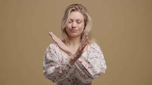 No Never Pretty Blonde Woman Disliking Rejecting By Stop Crossing Hands