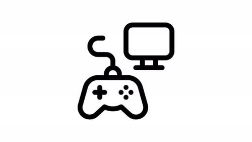 Animated Game Controller and Monitor Line Icon Connects