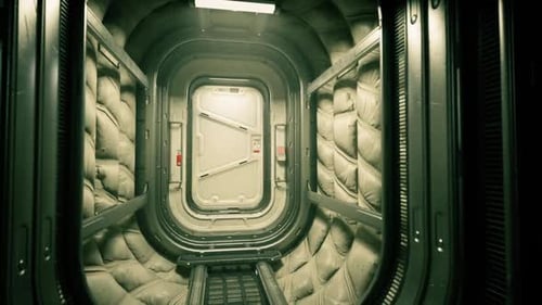 Exploration du couloir intérieur d'un module d'habitat futuriste de la station spatiale