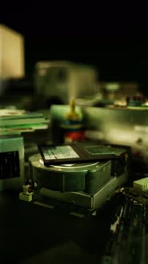 Detailed Electronic Circuit Board Scan in Dark Ambiance