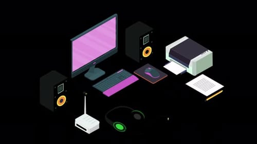 Animated Isometric Devices Connecting: Tech Setup Illustration