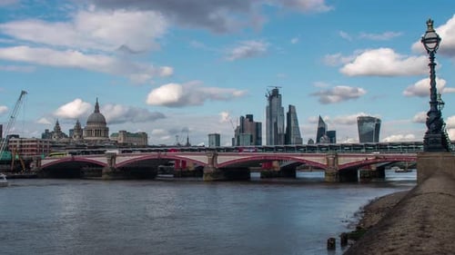 Timelapse of The River Thames and London Skuscrapers in London, England