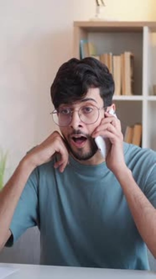 Vertical Happy Phone Call Mobile Surprise Guy Wow