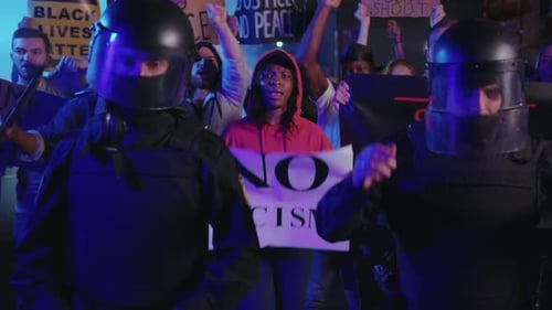 No Racism Street Riot of Young Multiethnic People Protesting for Equal Human Rights Freedom Black