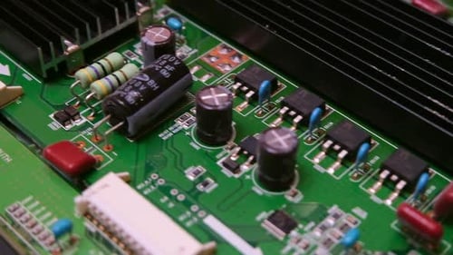 Electronic Microchips on a Circuit Board Close Up