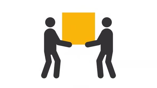Two People Carrying Box Teamwork Flat Design Icon Animation