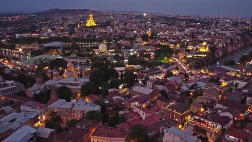 Tbilisi City and Kura River at Night