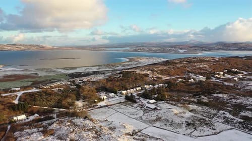 Aerial View of Snow Covered Clooney By Portnoo in County Donegal Ireland