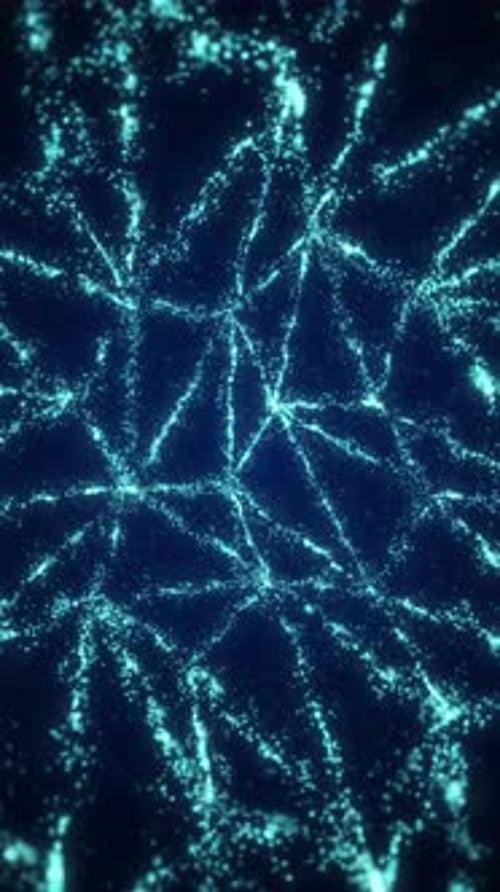 The movement of blue particles in the form of triangles inside the sphere. Vertical looped video