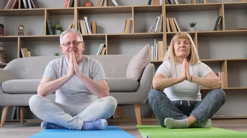 Senior Couple Meditating Peacefully at Home