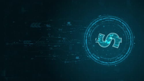 Blue digital money logo with rotation HUD UI circle technology interface