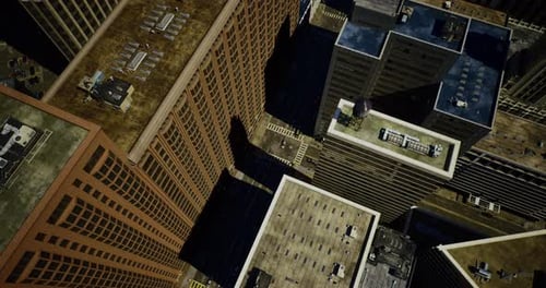 High Angle View of Urban Cityscape Showcasing Skyscrapers and Shadow Patterns