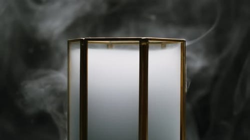 Glass Cone on Black Background in Smoke Chemical Experiment Closeup Fog Smoking Vapour Texture