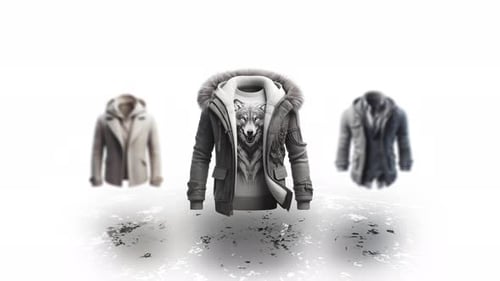 Motion animation of sweater, coats and jackets. Sales show of men clothing.