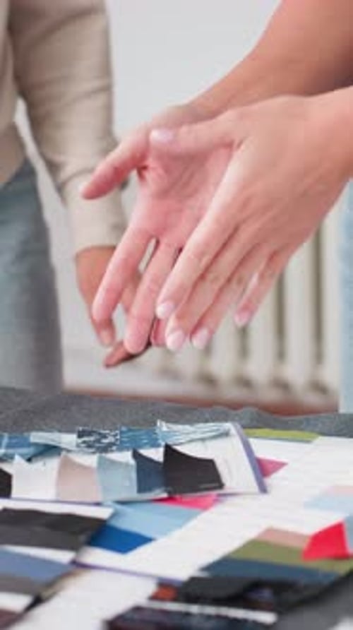 Studio Team Reviews Various Material Textures and Colors Designers and Stylists Evaluate Different