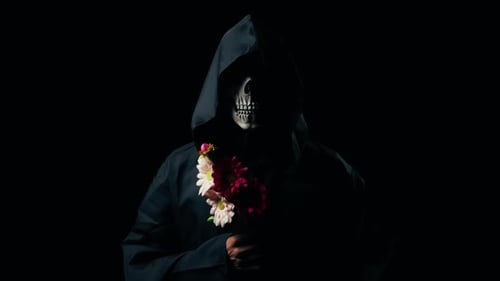 Dead Man Skeleton Holding Flowers
