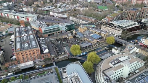 Camden market London UK high angle Drone, Aerial, view from air, birds eye view,