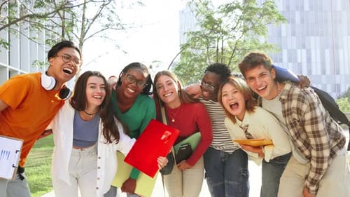 Diverse Friends Smiling on College Campus