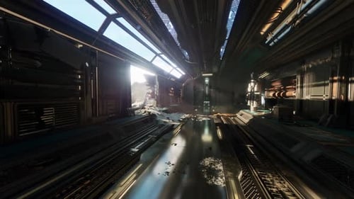 Science-Fiction-Interieur mit Dramatisch Beleuchtung und futuristischer Architektur