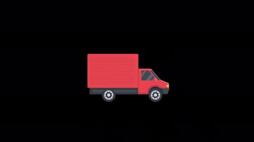 Animated Flat Design Red Delivery Truck Moving Right