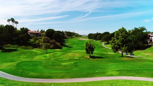 Drone Shot of Golf Course showing the Fairway in Golf Community in San Diego, California
