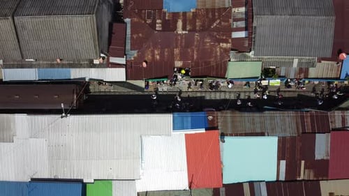 Aerial video of Railway Market Thani Thailand