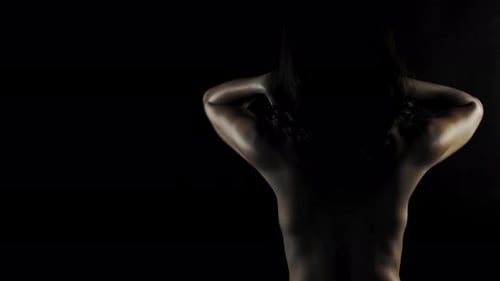 Asian Slim Sexy Girl in sensual post short brown black hair turn side body, Beautiful Fashion Model