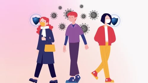 Flat Design Animation of People Wearing Masks for Virus Protection
