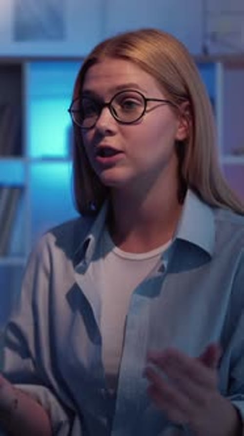 Woman Talking During Virtual Meeting or Broadcast