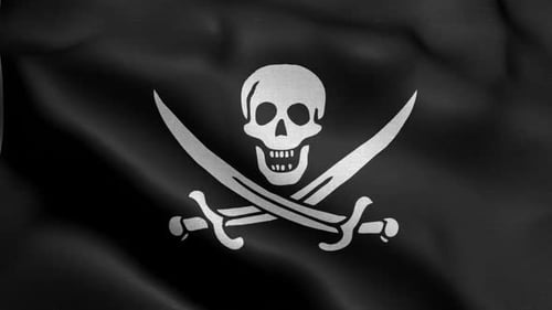 Waving Jolly Roger Pirate Flag in Realistic Fabric Style