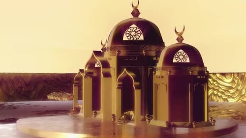 Golden Eid Al Fitr Animated Greeting with Ornate Mosque Structure