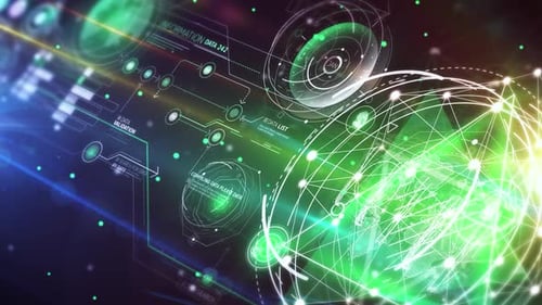 Animated Global Network HUD with Digital Data Display