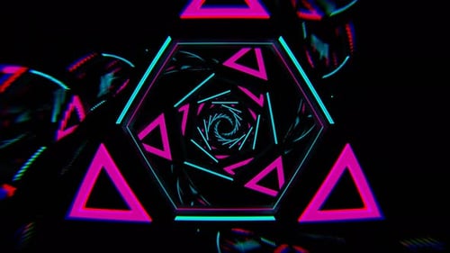 Pink And Cyan Flashing Triangle Mirror Tunnel Background Vj Loop In 4K