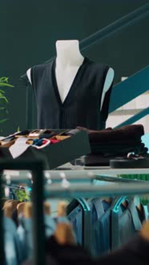 Vertical Video Shopping Center Having Elegant Shirts and Suits on Display