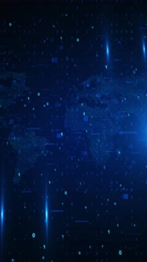 Digital Binary Code World Map Background Loop