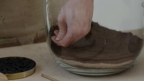 Eine junge Botanikerin erschafft in einem riesigen Glasgefäß ein winziges lebendes Waldökosystem und bereitet den Boden vor